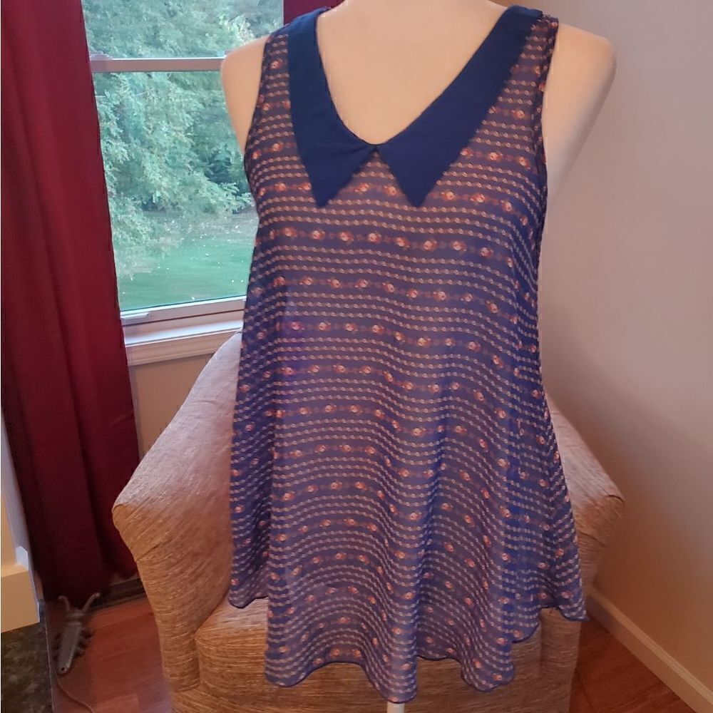 Final Touch Floral Collared Sheer Blouse S